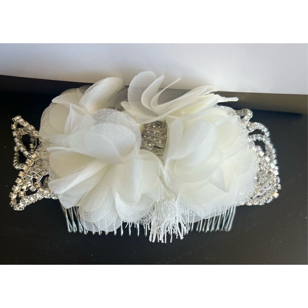 Faux Diamond and Silk Flower Wedding Hair Comb